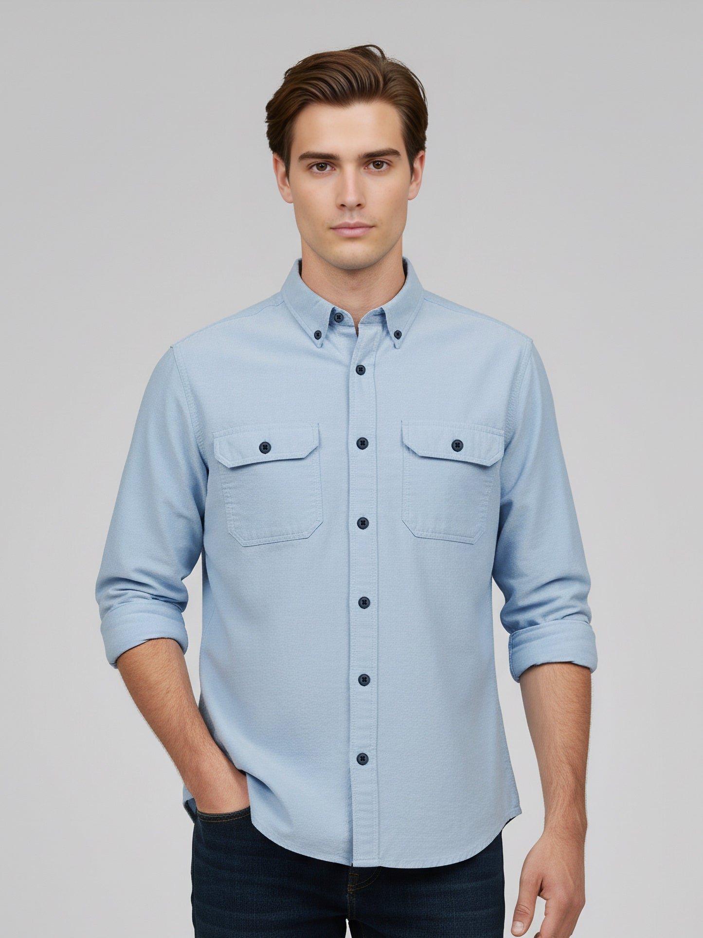 Celio* Men Blue Solid Regular Fit Cotton Shirts
