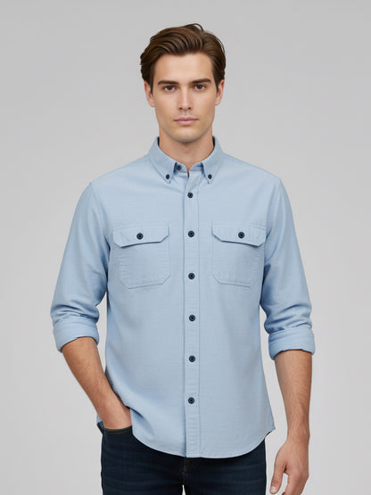 Celio* Men Blue Solid Regular Fit Cotton Shirts