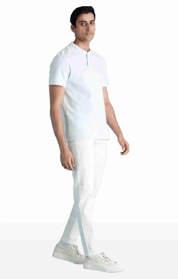 White Cotton Blend Slim Fit Jeans