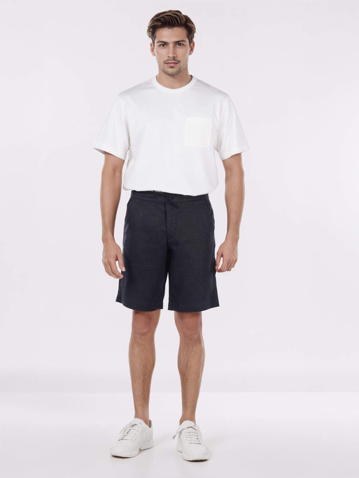 Celio* Men Black Solid Bermuda Fit Linen Shorts