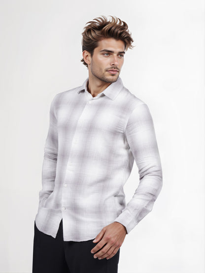 Celio* Men Grey Checked Regular Fit Cotton Shirt