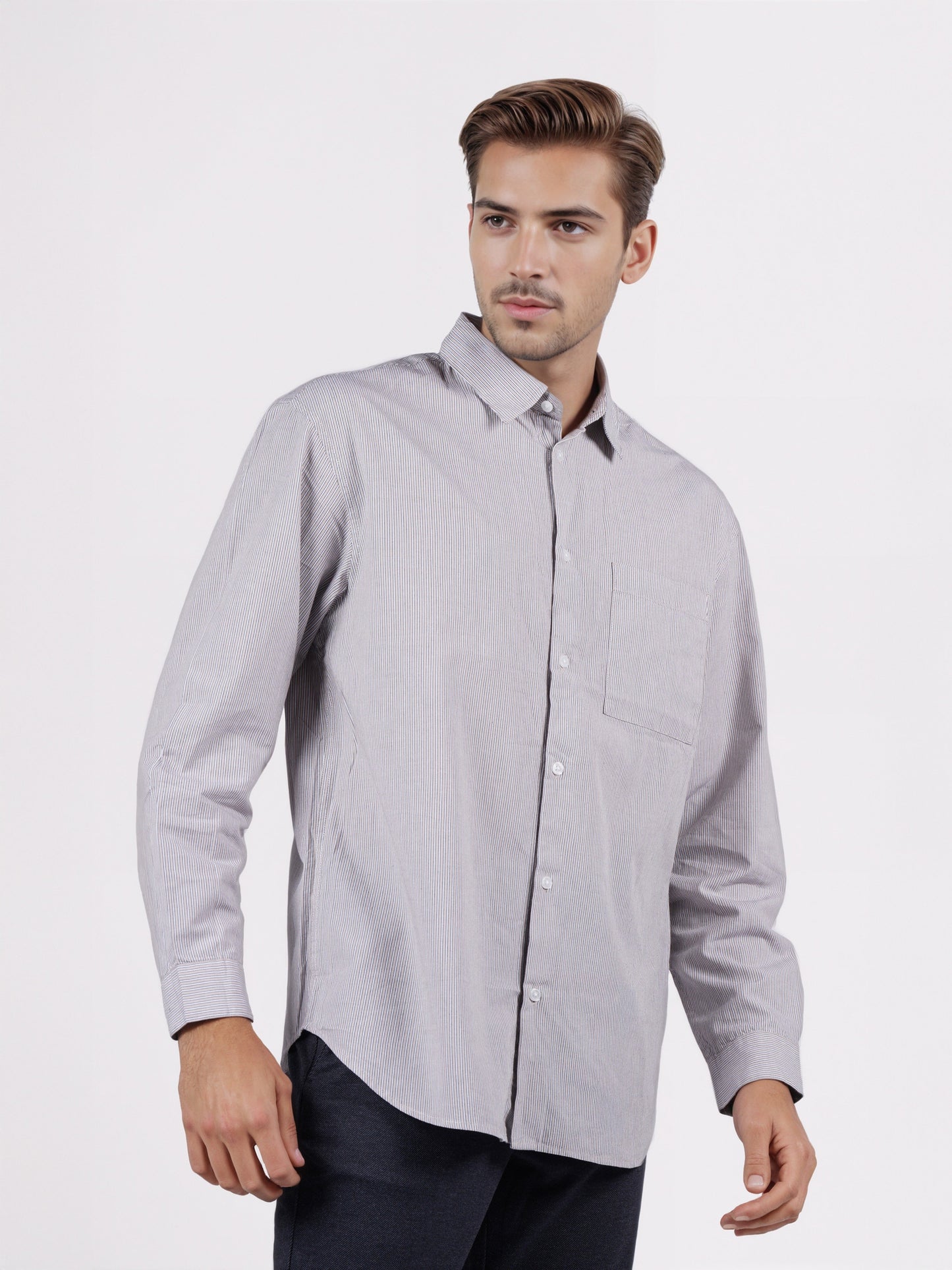 Celio* Men Beige Striped Overshirt Cotton Shirts