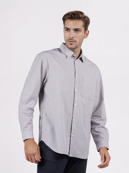 Celio* Men Beige Striped Overshirt Cotton Shirts