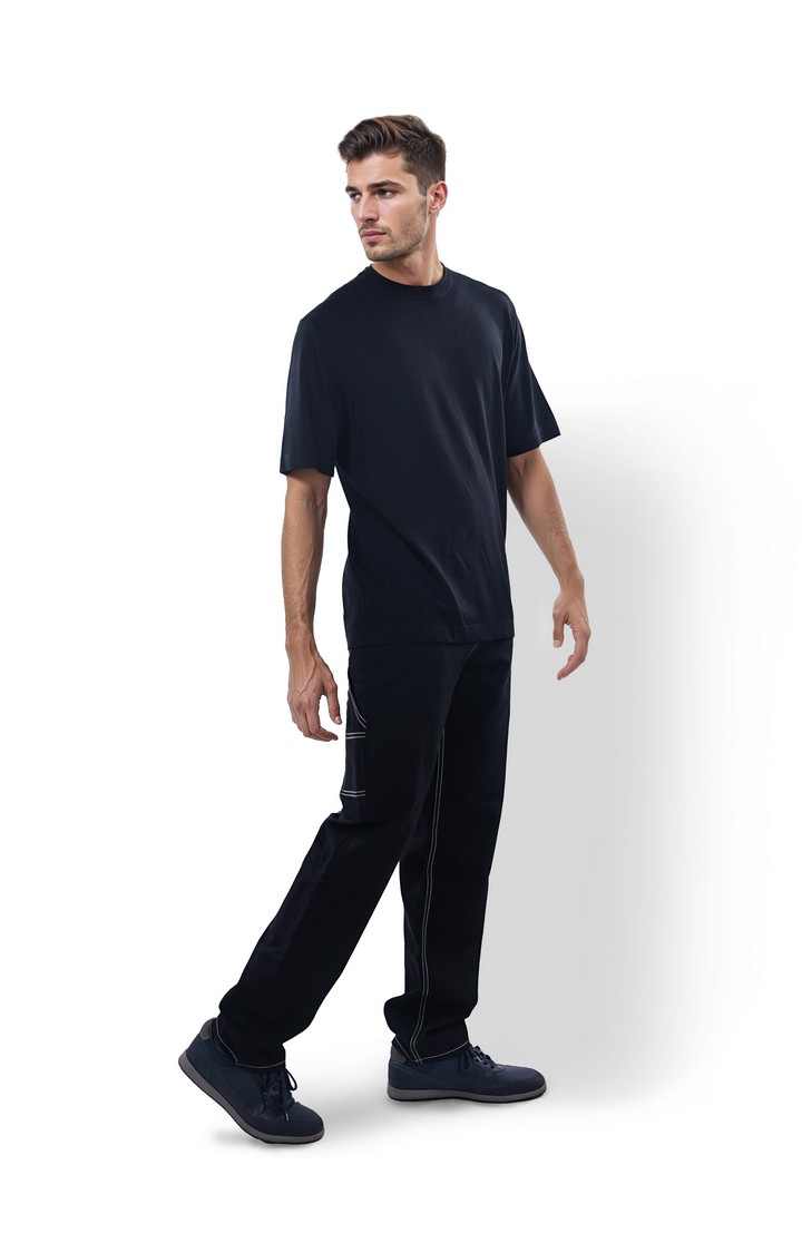 Celio* Solid Oversized Viscose Black T-Shirt