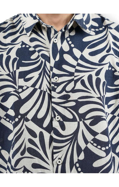 Celio* Printed Regular Fit Viscose Navy Blue Shirt
