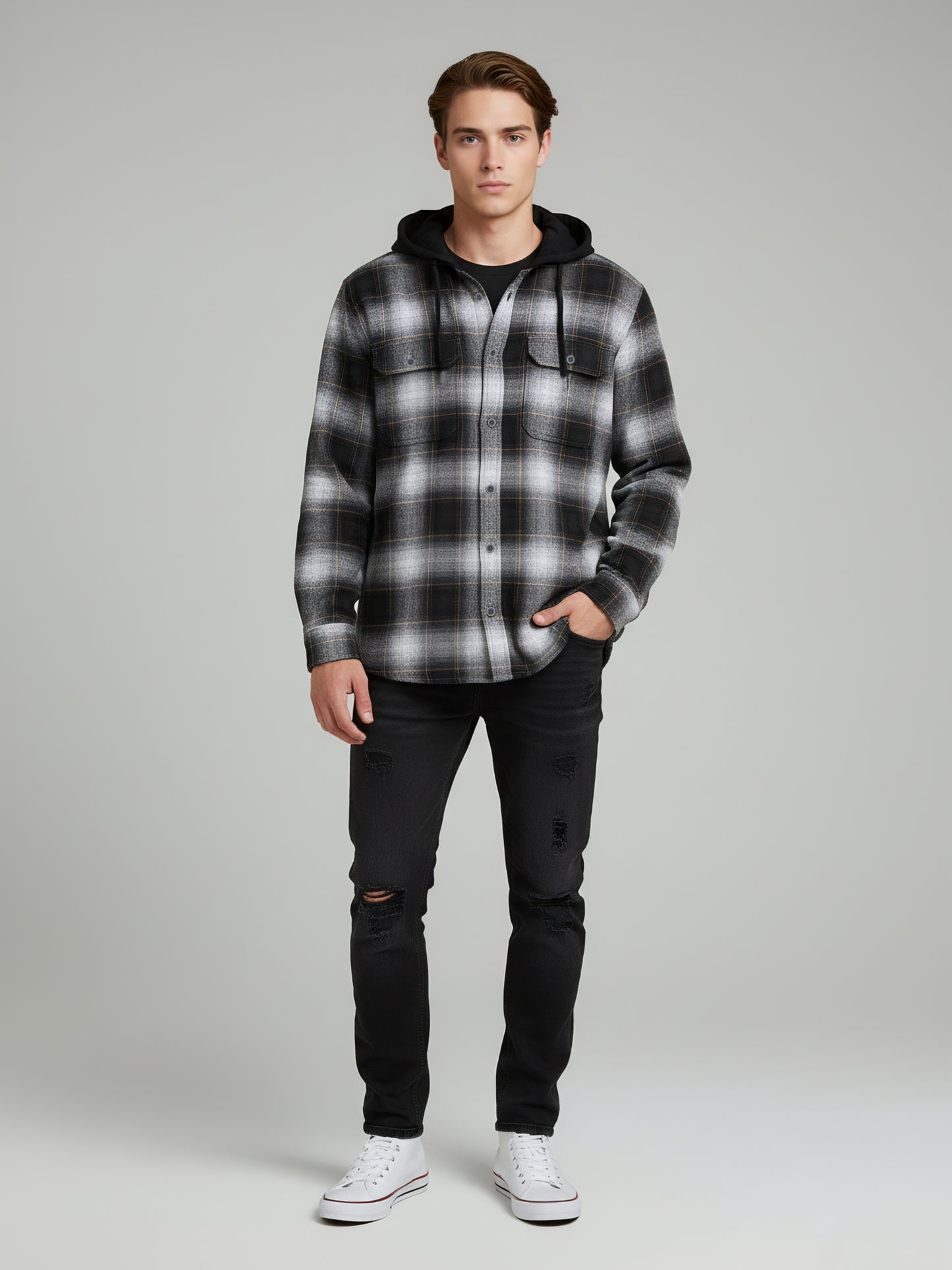 Celio* Men Grey Checked Regular Fit Cotton Shirts