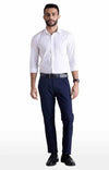 Celio* Cotton-Blend Straight Fit Navy Blue Trouser
