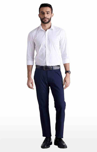 Celio* Cotton-Blend Straight Fit Navy Blue Trouser