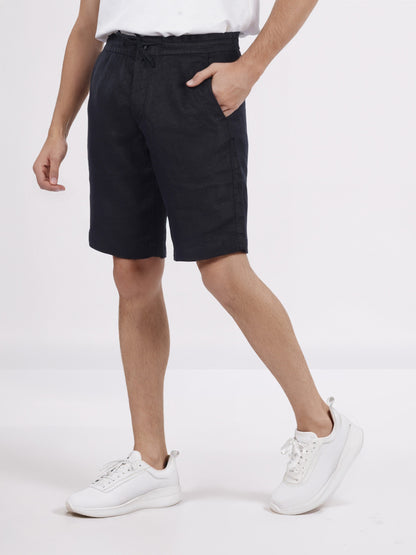 Celio* Men Black Solid Bermuda Fit Linen Shorts