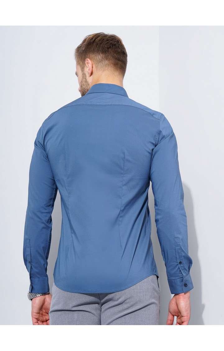 Celio* Solid Regular Fit Workwear Blue Shirts