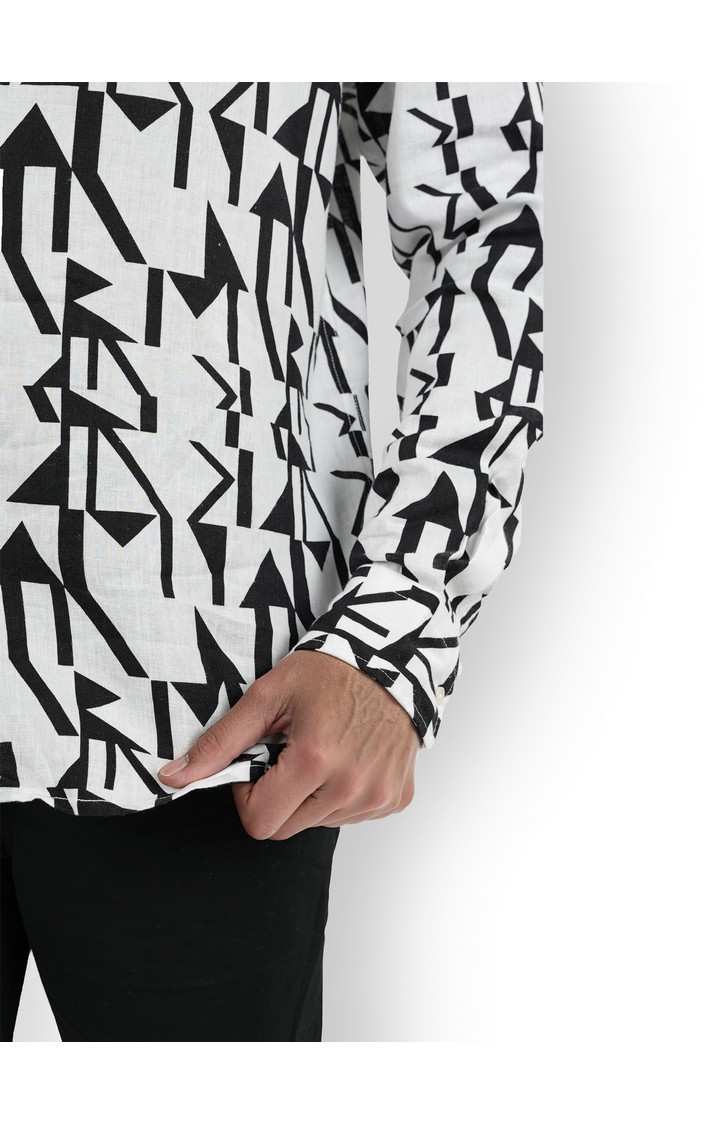 Celio* Printed Regular Fit Linen White Shirt