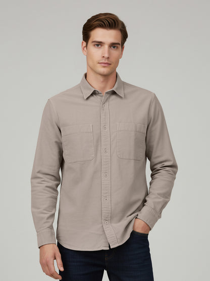 Celio* Men Beige Solid Overshirt Cotton Shirts