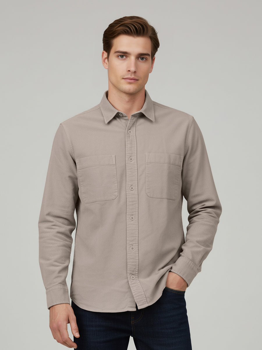 Celio* Beige Cotton Overshirt Men Solid Shirts