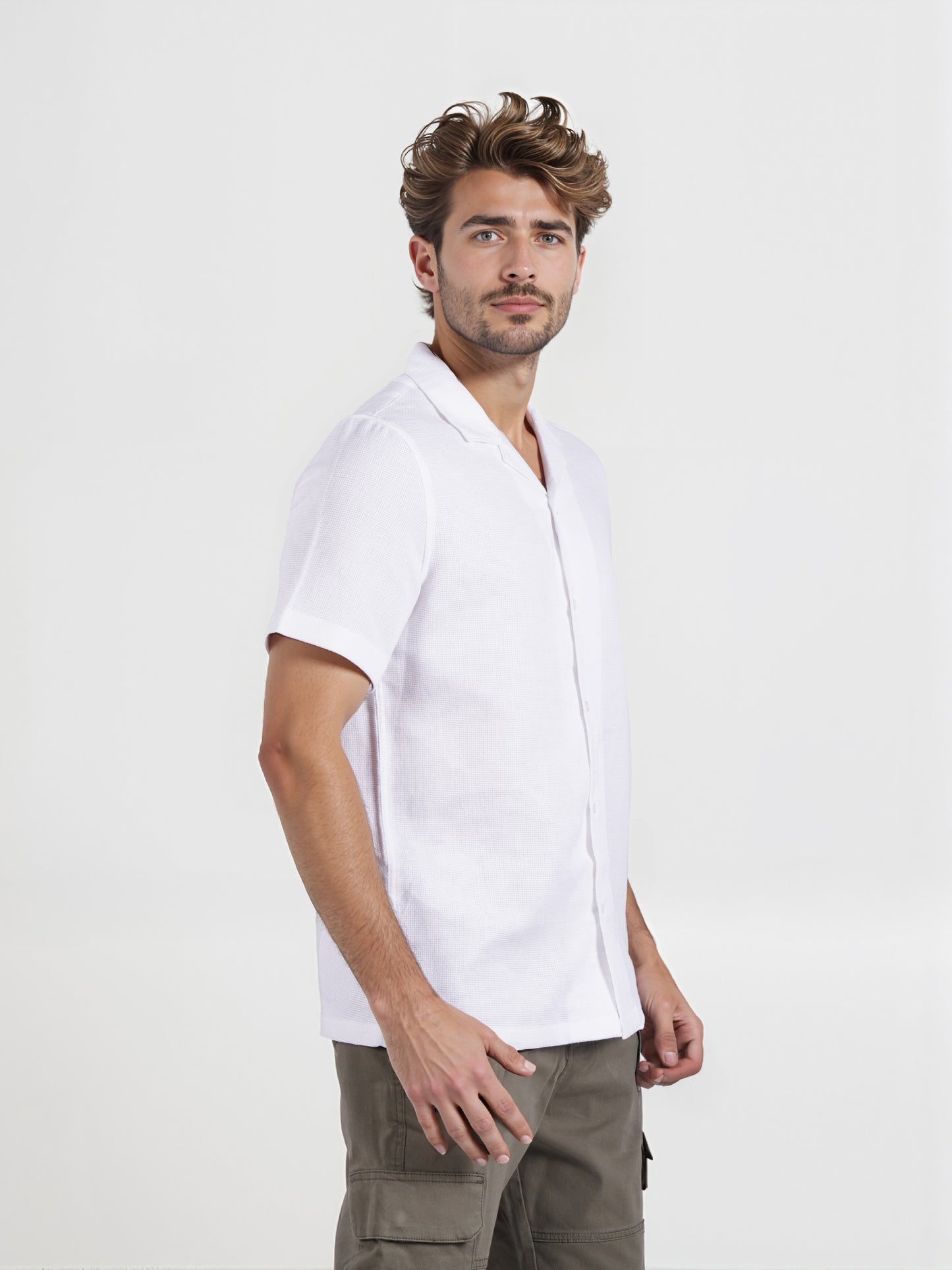 Celio* Men White Solid Cuban Collar Regular Fit Casual Shirt