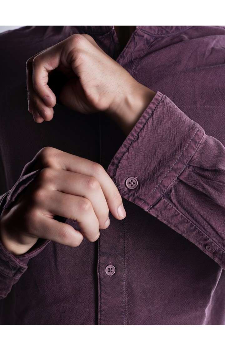 Celio* Solid Regular Fit Cotton Purple Shirt