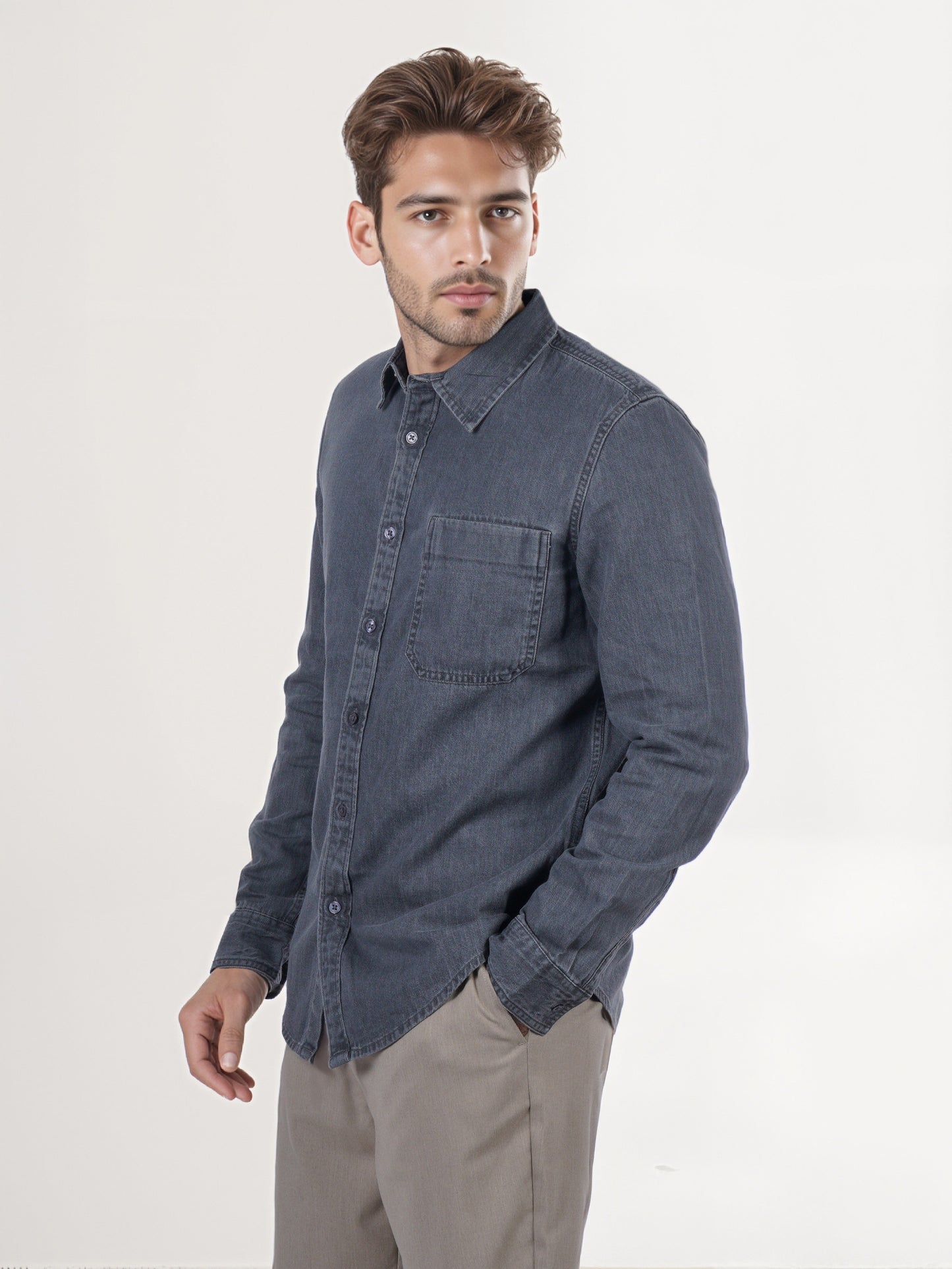 Celio* Men Grey Solid Regular Fit Cotton Shirt