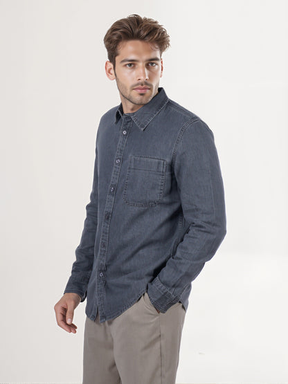 Celio* Men Grey Solid Regular Fit Cotton Shirt