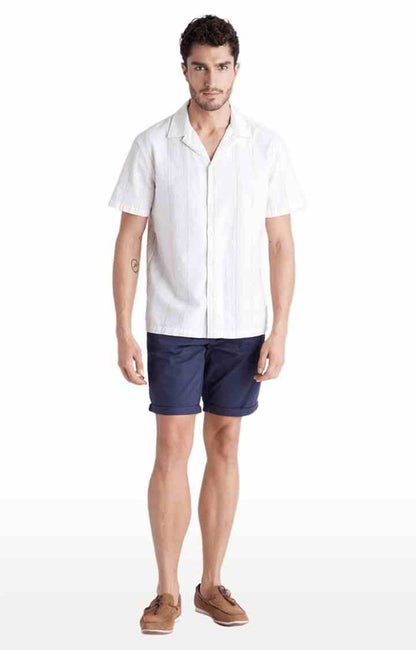 Shop Navy Blue Cotton Blend Solid Shorts For Men Online Celio