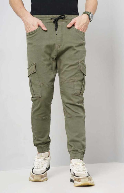 Celio* Cotton-Poly-Blend Regular Fit Olive Trouser