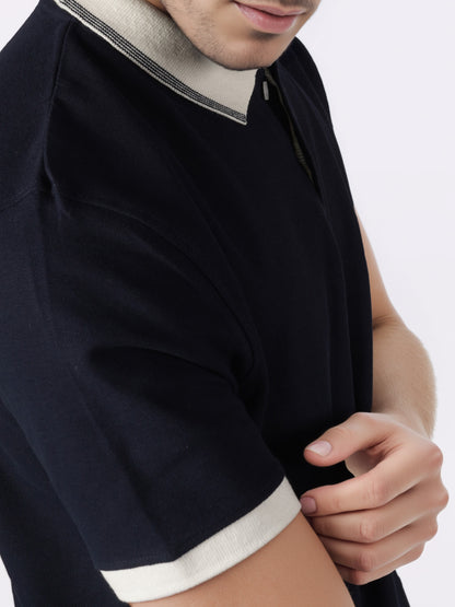 Celio* Men Navy Blue Solid Regular Fit Cotton T-Shirts