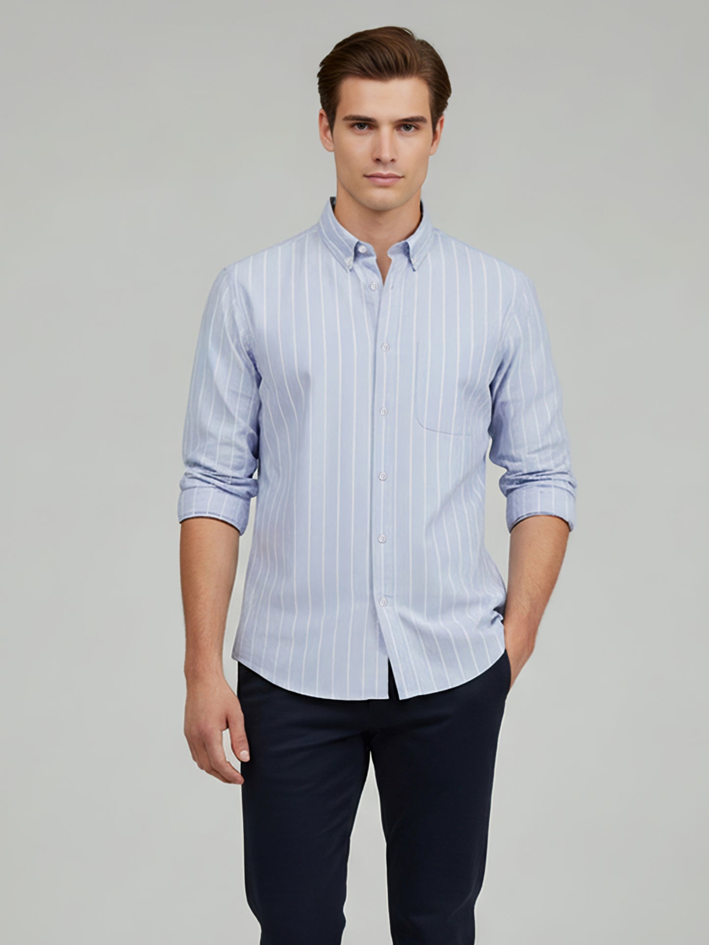 Celio* Men Blue Striped Oversize Cotton Shirts