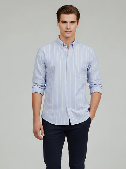Celio* Men Blue Striped Oversize Cotton Shirts