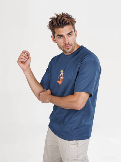 Celio* Naruto Regular Fit Cotton Blue T-Shirt
