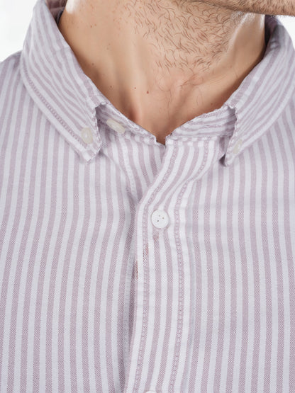 Celio* Striped Regular Fit Cotton Purple Shirt