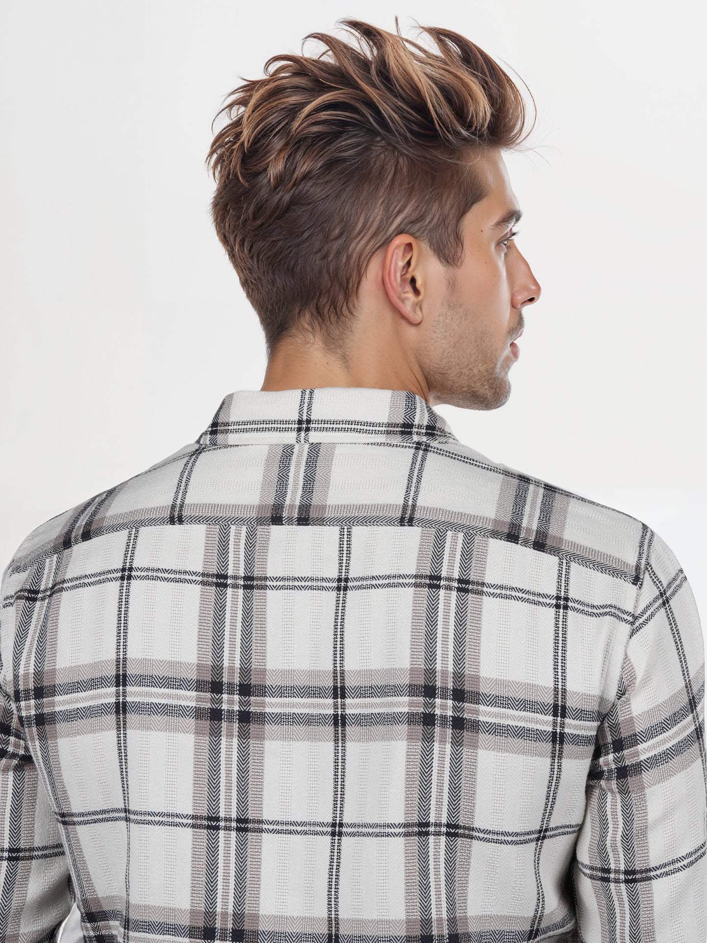 Celio* Checked Regular Fit Poly-Cotton Off White Shirts