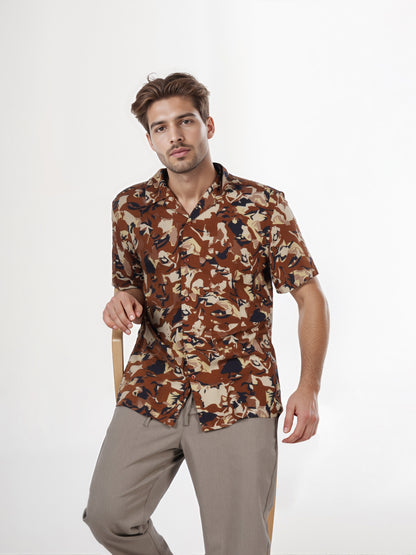 Celio* Men Brown Printed Regular Fit Viscose Shirt