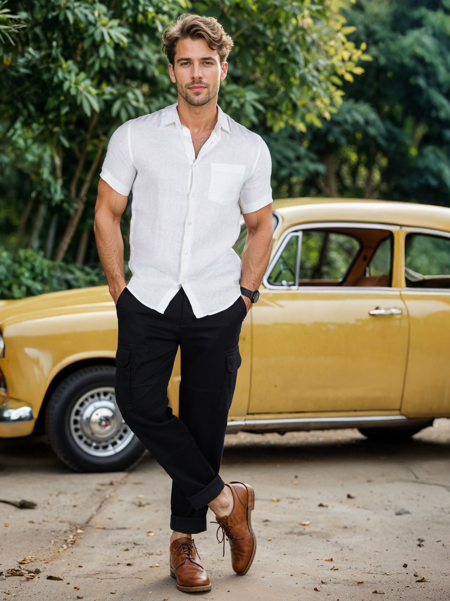 Celio* Solid Regular Fit White Men Linen Shirt