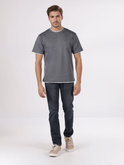 Celio* Men Grey Solid Boxy Fit Cotton-Poly-Blend T-Shirts