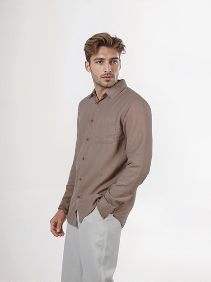 Celio* Men Beige Solid Regular Fit Cotton Shirt