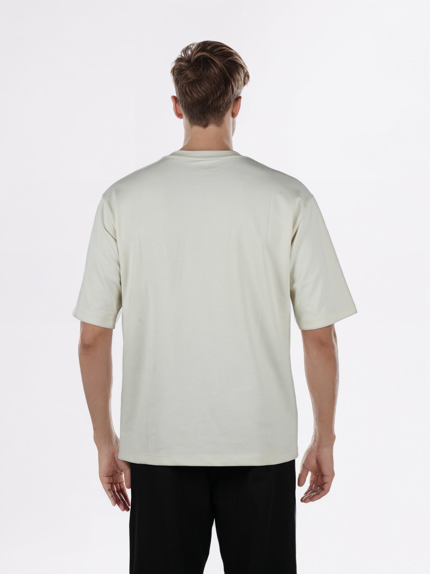 Celio* Men Cream Solid Oversized Cotton-Blend T-Shirts