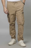 Celio* Cotton-Blend Regular Fit Beige Trouser
