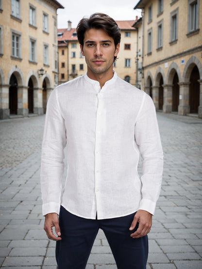 Celio* Solid Men White Regular Fit Linen Shirt
