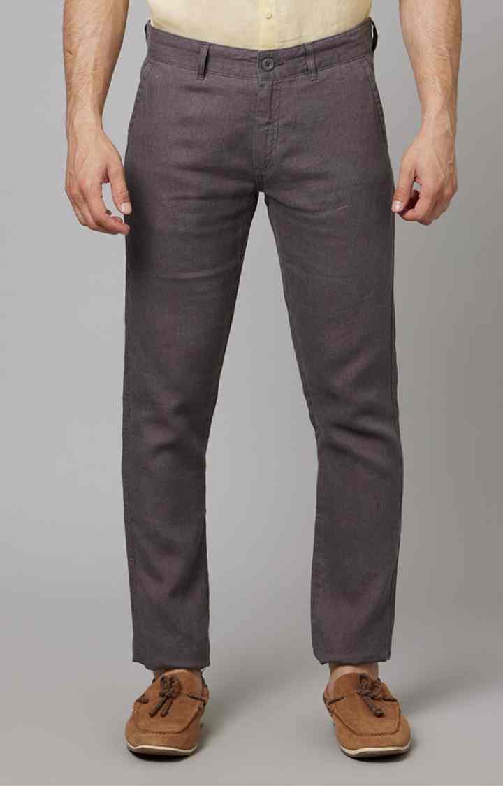 Grey Slim Fit Linen Pants