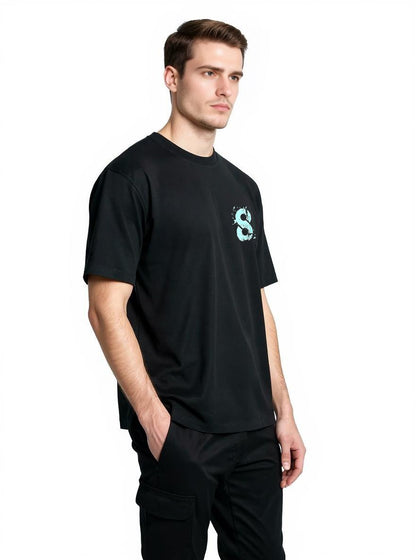 Celio* Oversized Cotton Men Black Printed T-Shirt