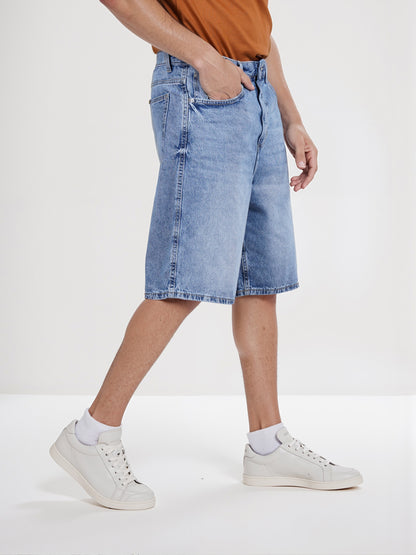 Celio* Cotton Straight Fit Blue Bermuda