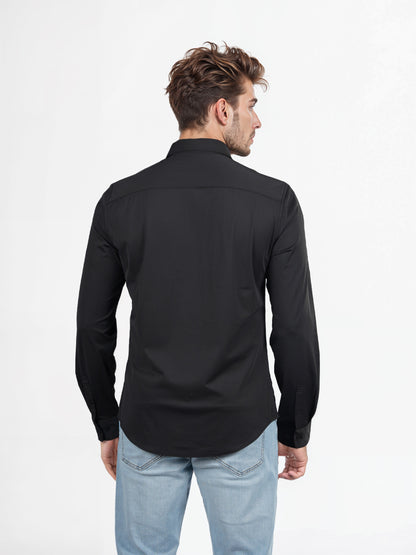 Celio* Solid Slim Fit Polyester-Blend Black Shirts