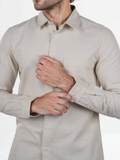 Celio* Solid Regular Fit Viscose-Blend Beige Shirts