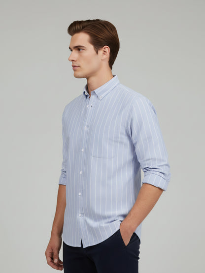 Celio* Men Blue Striped Oversize Cotton Shirts